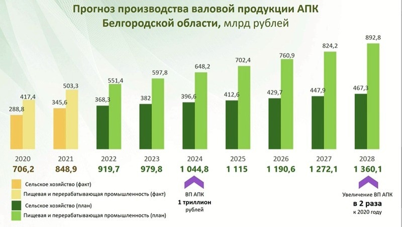Производство продукции агропромышленного комплекса в Белгородской области достигло 848 млрд рублей